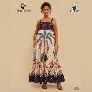 Farm Rio Look Alike Tropical Print Maxi Dress